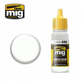 Ammo Mig A.Mig 0050 Matt White Acrylic Colour - Suitable for Brush and Airbrush Application - 17ml Bottle