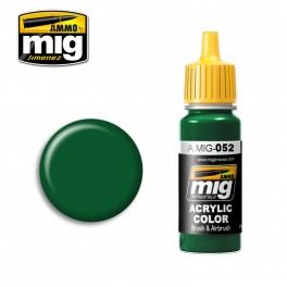 Ammo Mig 0052 Deep Green Acrylic Colour - Suitable for Brush and Airbrush Application - 17ml Bottle