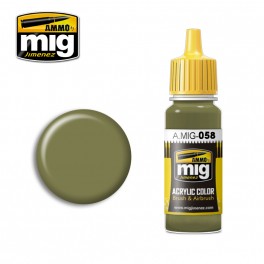 Ammo Mig 0058 Light Green Khaki Acrylic Colour - Suitable for Brush and Airbrush Application - 17ml Bottle