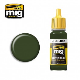 Ammo Mig 0065 Forest Green Acrylic Colour - Suitable for Brush and Airbrush Application - 17ml Bottle