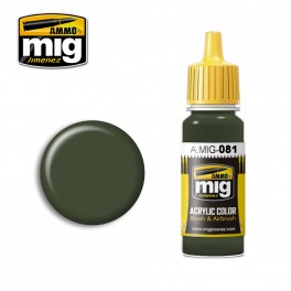 Ammo Mig 0081 (FS24087) US Olive Drab - Post WWII (e.g Vietnam Era) Acrylic Colour - Suitable for Brush and Airbrush Application - 17ml Bottle