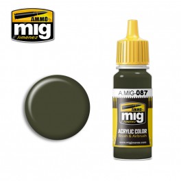 Ammo Mig 0087 (RAL6014) Gelboliv Acrylic Colour - Suitable for Brush and Airbrush Application - 17ml Bottle