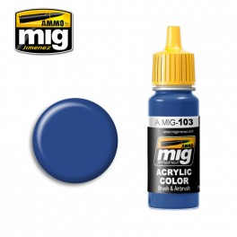 Ammo Mig 0103 Medium Blue Acrylic Colour - Suitable for Brush and Airbrush Application - 17ml Bottle