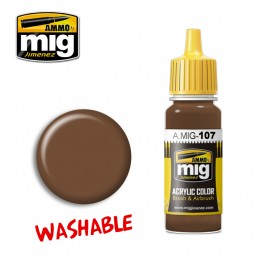 Ammo Mig 0107 Washable Earth Acrylic Colour - Suitable for Brush and Airbrush Application - 17ml Bottle