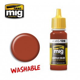 Ammo Mig 0109 Washable Rust Acrylic Colour - Suitable for Brush and Airbrush Application - 17ml Bottle