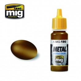 Ammo Mig 0190 Old Brass - Metal Acrylic Colour- Suitable for Brush and Airbrush Application - 17ml Bottle