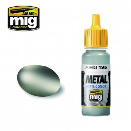 Ammo Mig 0195 Silver - Metal Acrylic Colour- Suitable for Brush and Airbrush Application - 17ml Bottle