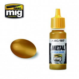 Ammo Mig 0197 Brass - Metal Acrylic Colour- Suitable for Brush and Airbrush Application - 17ml Bottle