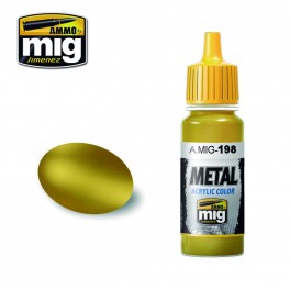 Ammo Mig 0198 Gold - Metal Acrylic Colour- Suitable for Brush and Airbrush Application - 17ml Bottle