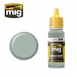 Ammo Mig 0209 (FS36495) Light Grey Acrylic Colour - Suitable for Brush and Airbrush Application - 17ml Bottle