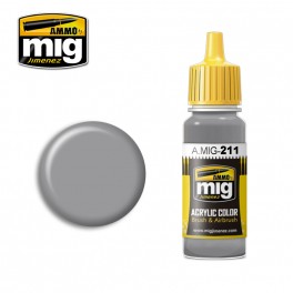 Ammo Mig 0211 (FS36270) Medium Grey Acrylic Colour - Suitable for Brush and Airbrush Application - 17ml Bottle