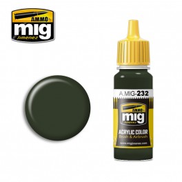 Ammo Mig 0232 (RLM70) Schwartzgrun (Dark Green) Acrylic Colour - Suitable for Brush and Airbrush Application - 17ml Bottle