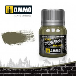 Ammo Mig 0609 Drybrush Acrylic Paint  - Medium Olive Green - 40ml Jar