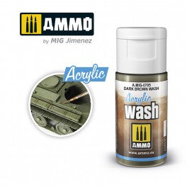 Ammo Mig 0705 Acrylic Wash - Dark Brown Wash (F-324) - 15ml Bottle