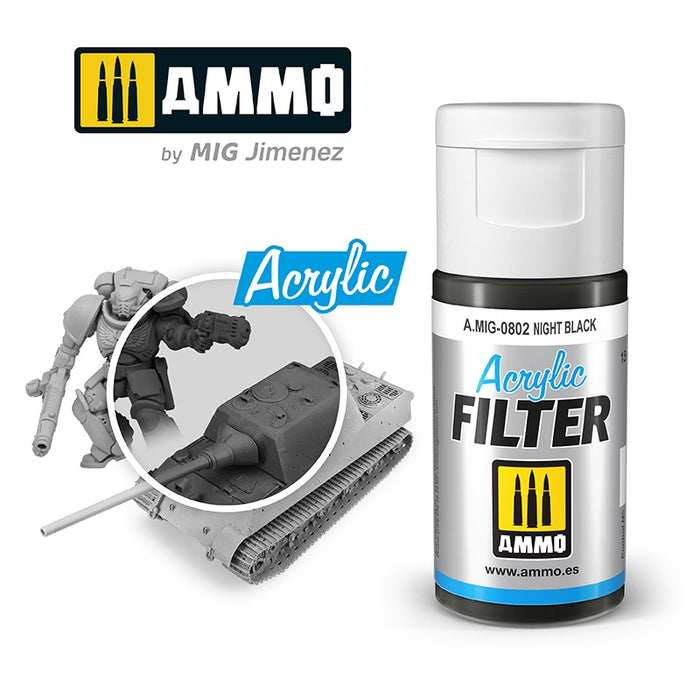 Ammo Mig 0802 Acrylic Filter - Night Black (F-321) - 15ml Bottle