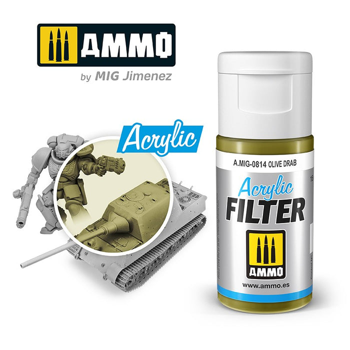 Ammo Mig 0814 Acrylic Filter - Olive Drab (F-322) - 15ml Bottle