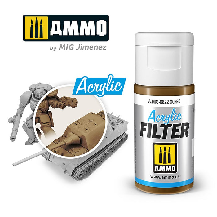 Ammo Mig 0822 Acrylic Filter - Ochre (F-322) - 15ml Bottle
