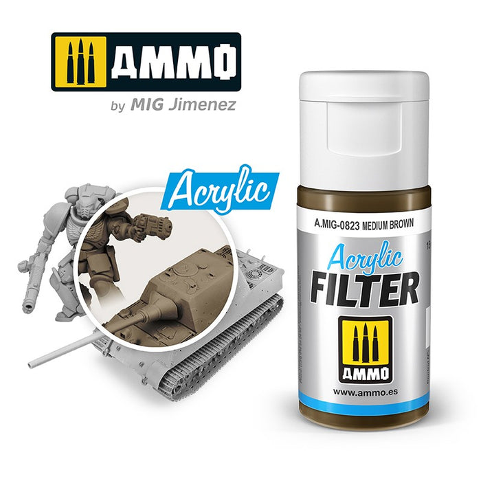 Ammo Mig 0823 Acrylic Filter - Medium Brown (F-322) - 15ml Bottle