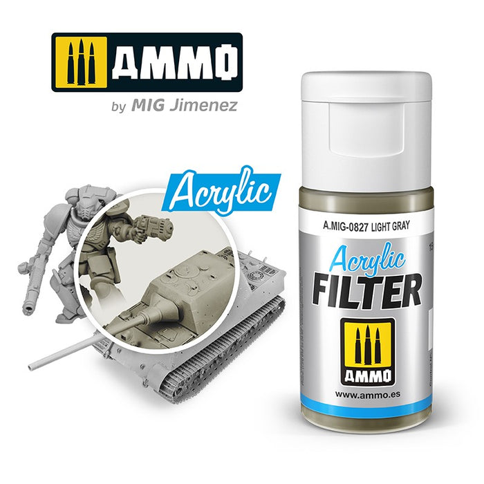 Ammo Mig 0827 Acrylic Filter - Light Grey (F-322) - 15ml Bottle