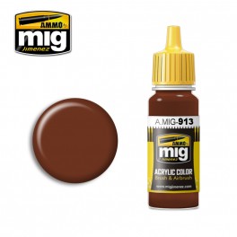 Ammo Mig 0913 Red Brown Base Acrylic Colour - Suitable for Brush and Airbrush Application - 17ml Bottle