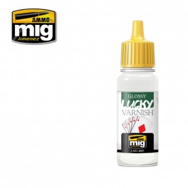 Ammo Mig 2057 Glossy  Lucky Varnish (Professional) - Suitable for Brush and Airbrush Application - 17ml Bottle