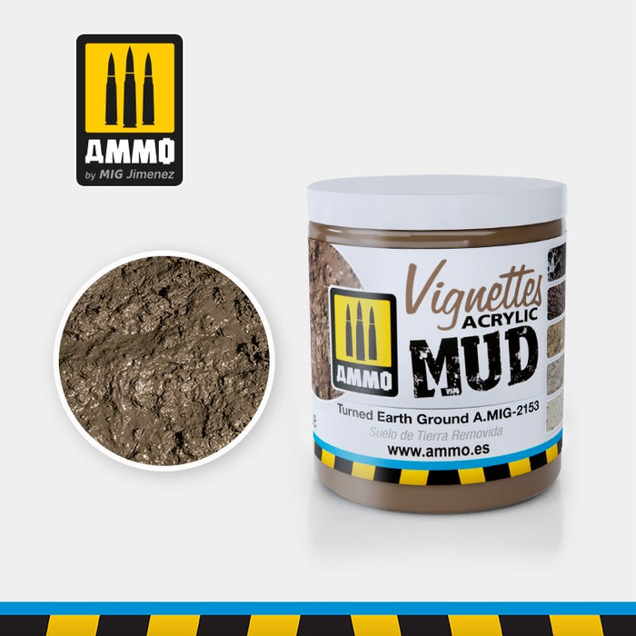 Ammo Mig 2153 Vignettes Acrylic Mud - Turned Earth Ground (for Dioramas) - 100ml Jar