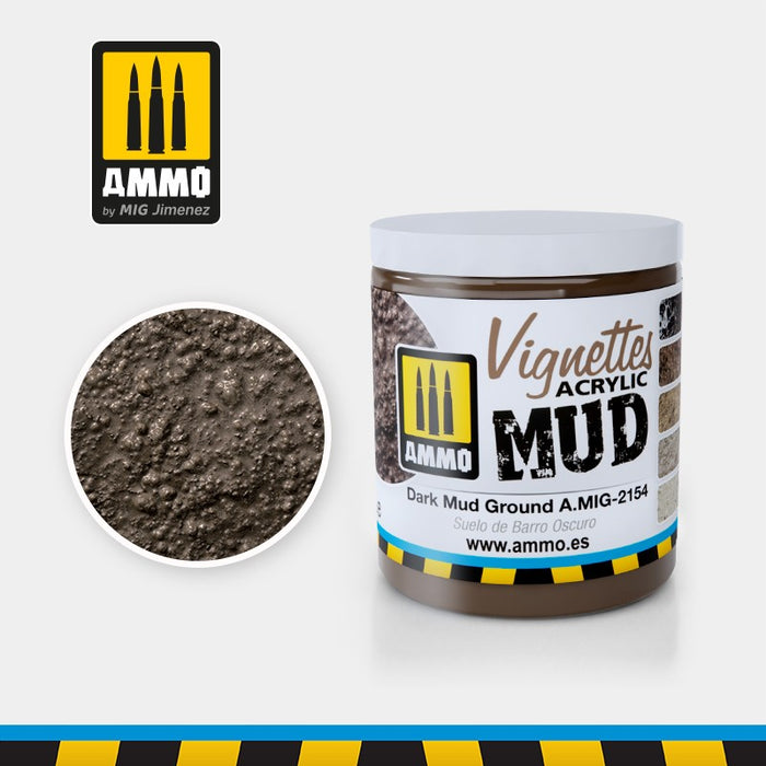 Ammo Mig 2154 Vignettes Acrylic Mud - Dark Mud (for Dioramas) - 100ml Jar
