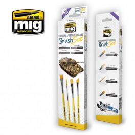 Ammo Mig 7604 Streaking and Vertical Surfaces Brush Set - 4 pieces