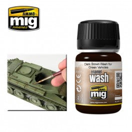 Ammo Mig 1005 Enamel Wash - Dark Brown Wash for Green Vehicles - 35ml Jar