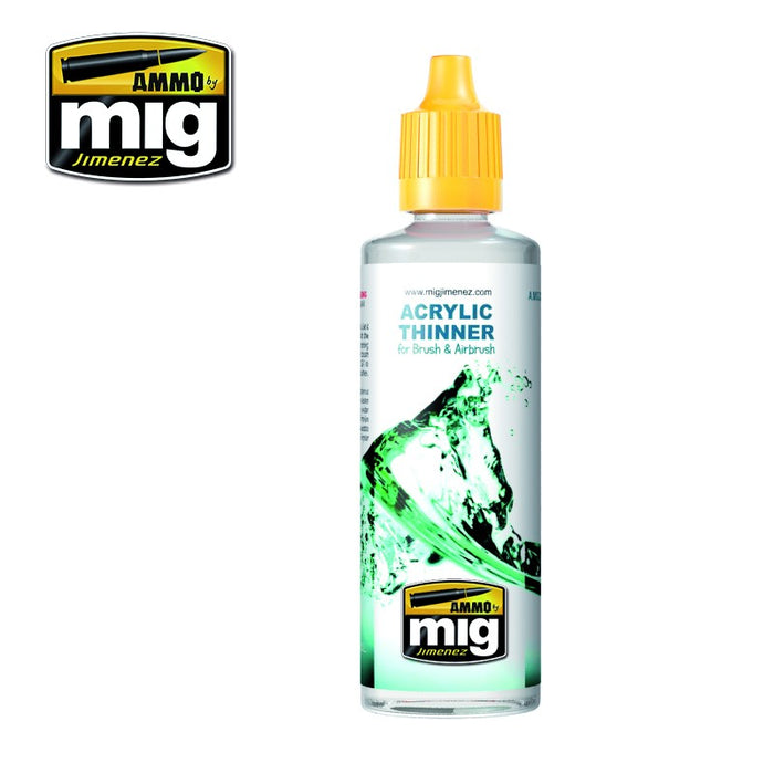 Ammo Mig 2000 Acrylic Thinner - Suitable for Brush and Airbrush use - 60ml Bottle