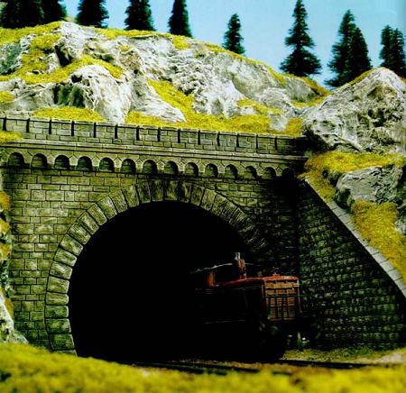 Busch 7023 Double Track Tunnel Portal (2) - Suitable for OO / HO Scale