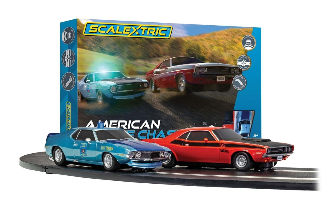 Scalextric C1405 American Police Chase Set - AMC Javelin Police Car vs Dodge Challenger (1:32 Scale)