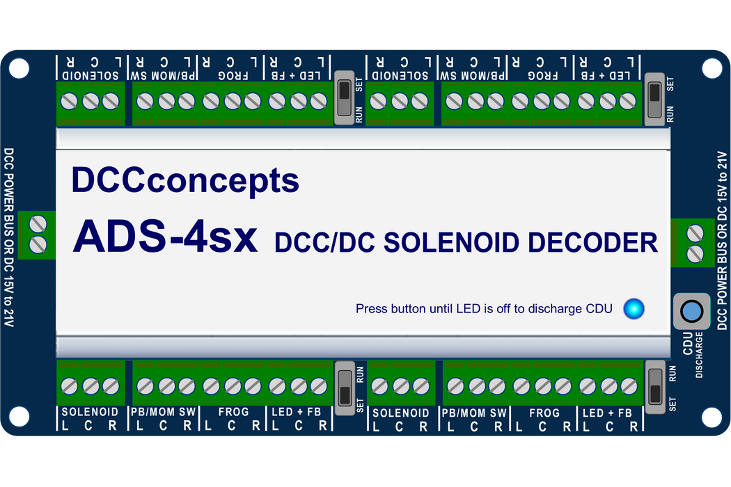 DCC Concepts DCD-ADS-4sx Accessory Decoder CDU Solenoid Drive SX 4-Way with Power-Off Memory and Protective Case