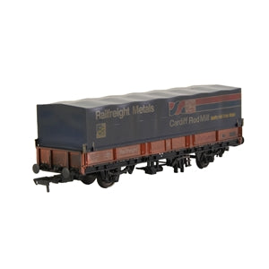 EFE Rail E87044 BR SEA Wagon in BR Railfreight Red Livery with Hood branded Cardiff Rod Mill (Weathered) - OO Gauge