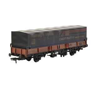 EFE Rail E87045 BR SEA Wagon in BR Railfreight Red Livery with Hood (Revised) branded Cardiff Rod Mill (Weathered) - OO Gauge