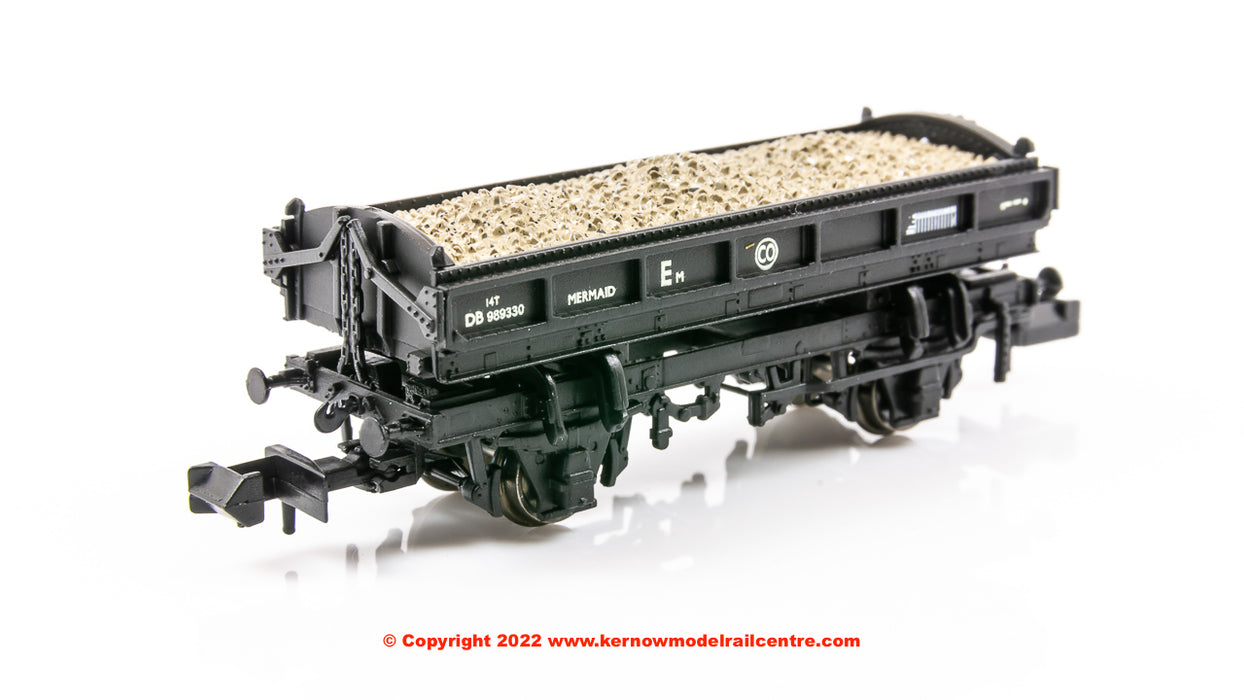 EFE E87536 BR 14T Side Tipping Ballast Wagon (Mermaid) Number DB989330 in BR Departmental Black - N Gauge