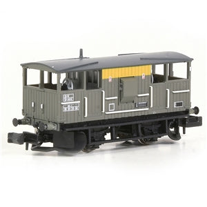 EFE E87542 BR Ballast Plough Brake Wagon (Shark) Number D8993736 in BR Engineers Grey and Yellow - N Gauge