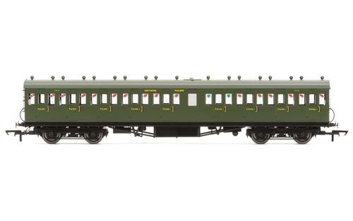 Hornby R4720A SR 58' Maunsell Rebuilt 9 Compartment Third Class Coach Number 364 in SR Green - OO Gauge