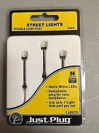 Just Plug JP5640 Double Lamp Post Street Lights (3) - N Scale