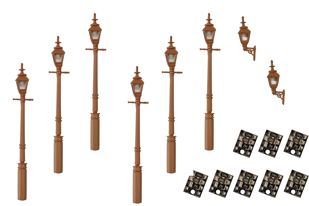 DCC Concepts LML-VPGBN 6 x Gas Lamp, 2 x Wall Lamp-Brown, OO Gauge
