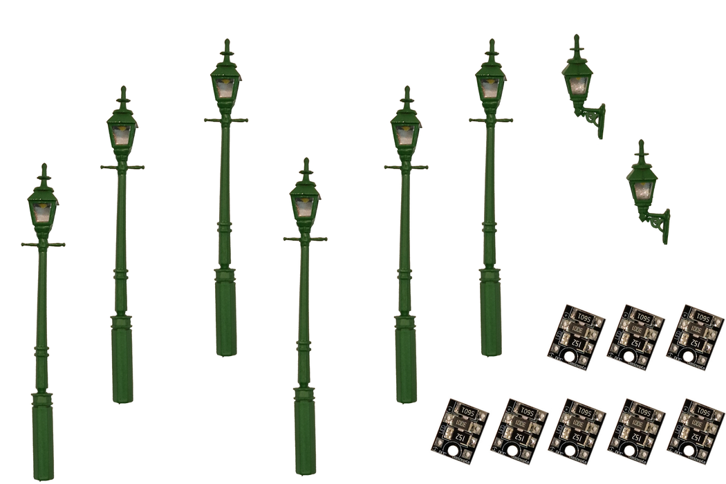 DCC Concepts LML-VPGR 6 x Gas Lamp, 2 x Wall Lamp-Green, OO Gauge