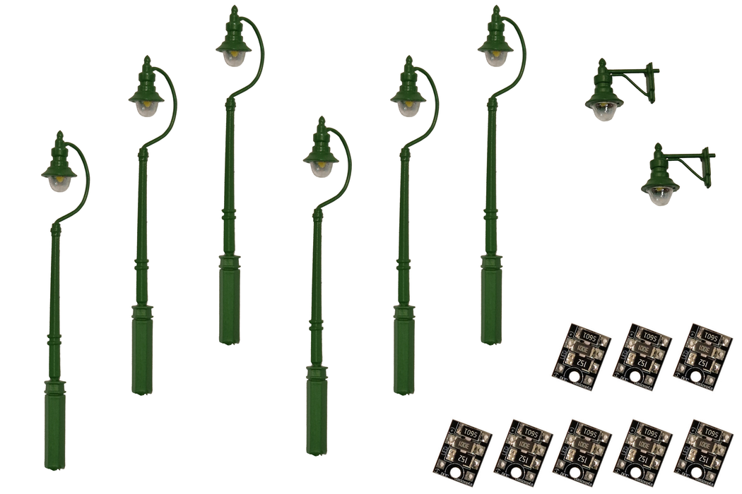 DCC Concepts LML-VPSGR 6 x Swan Lamps & 2 x Wall Lamp -Green, OO Gauge