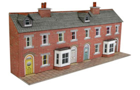 Metcalfe PN174 Low Relief Red Brick Terraced House Fronts Card Kit - N Scale