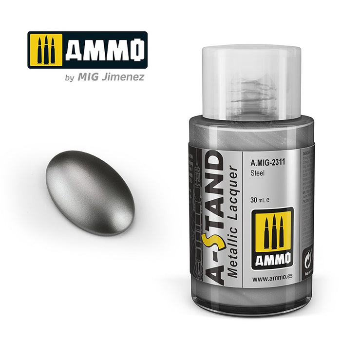 Ammo Mig 2311 A STAND Metallic Lacquer, Steel - 30ml
