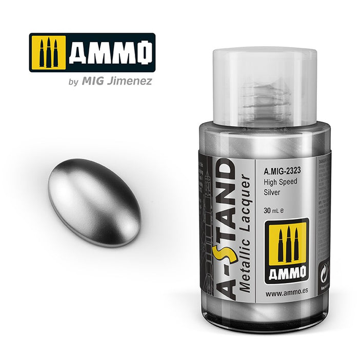 Ammo Mig 2323 A STAND Metallic Lacquer, High Speed Silver - 30ml