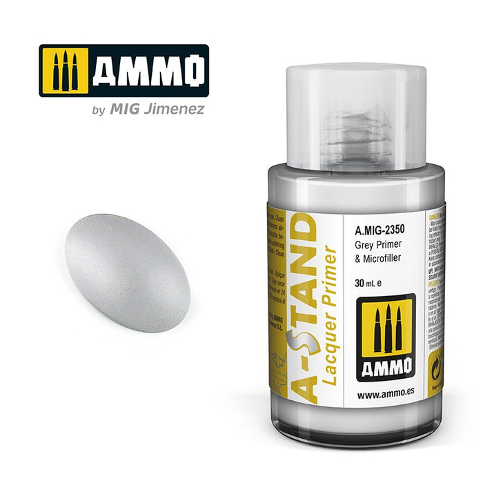 Ammo Mig 2350 A STAND  Lacquer Primer, Grey Primer & Microfiller - 30ml