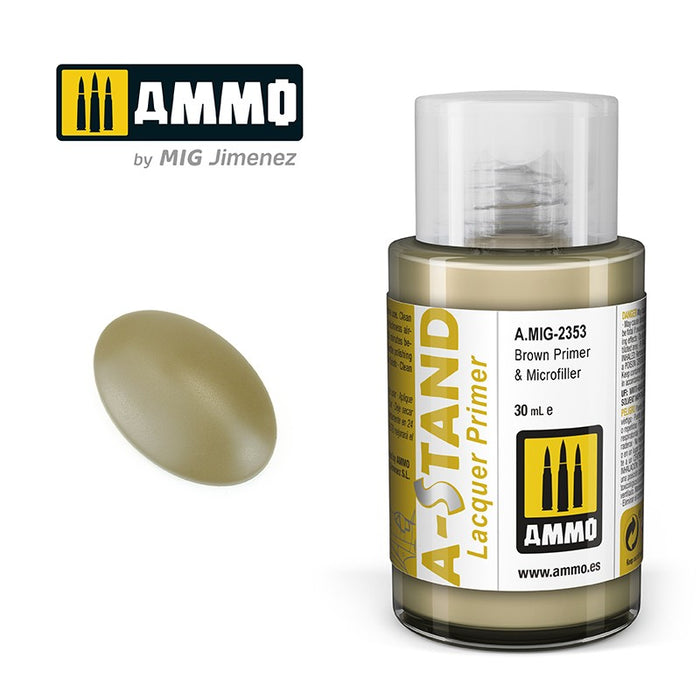 Ammo Mig 2353 A STAND Lacquer Primer, Brown Primer & Microfiller - 30ml