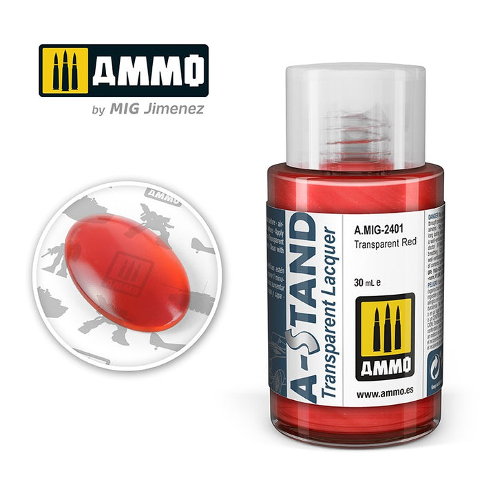Ammo Mig 2401 A STAND Transparent Lacquer, Transparent Red - 30ml