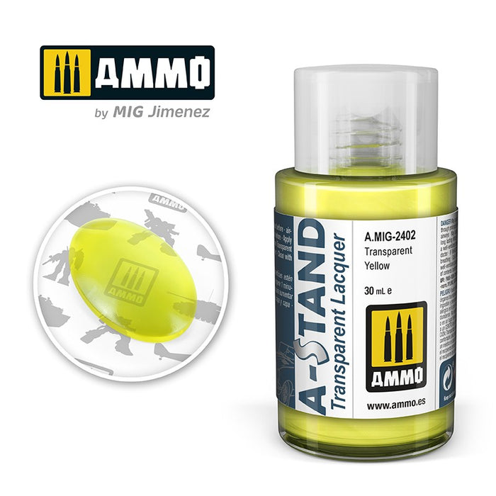Ammo Mig 2402 A STAND Transparent Lacquer, Transparent Yellow - 30ml