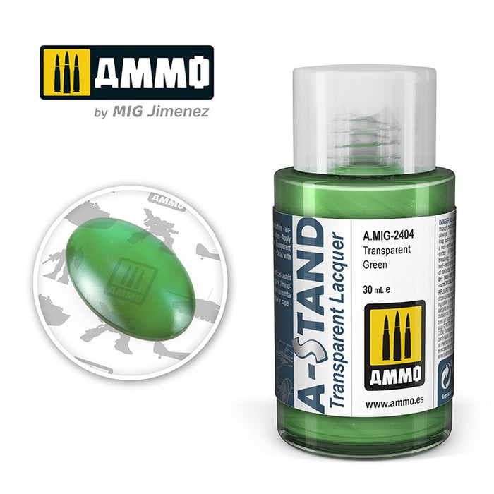 Ammo Mig 2404 A STAND Transparent Lacquer, Transparent Green - 30ml
